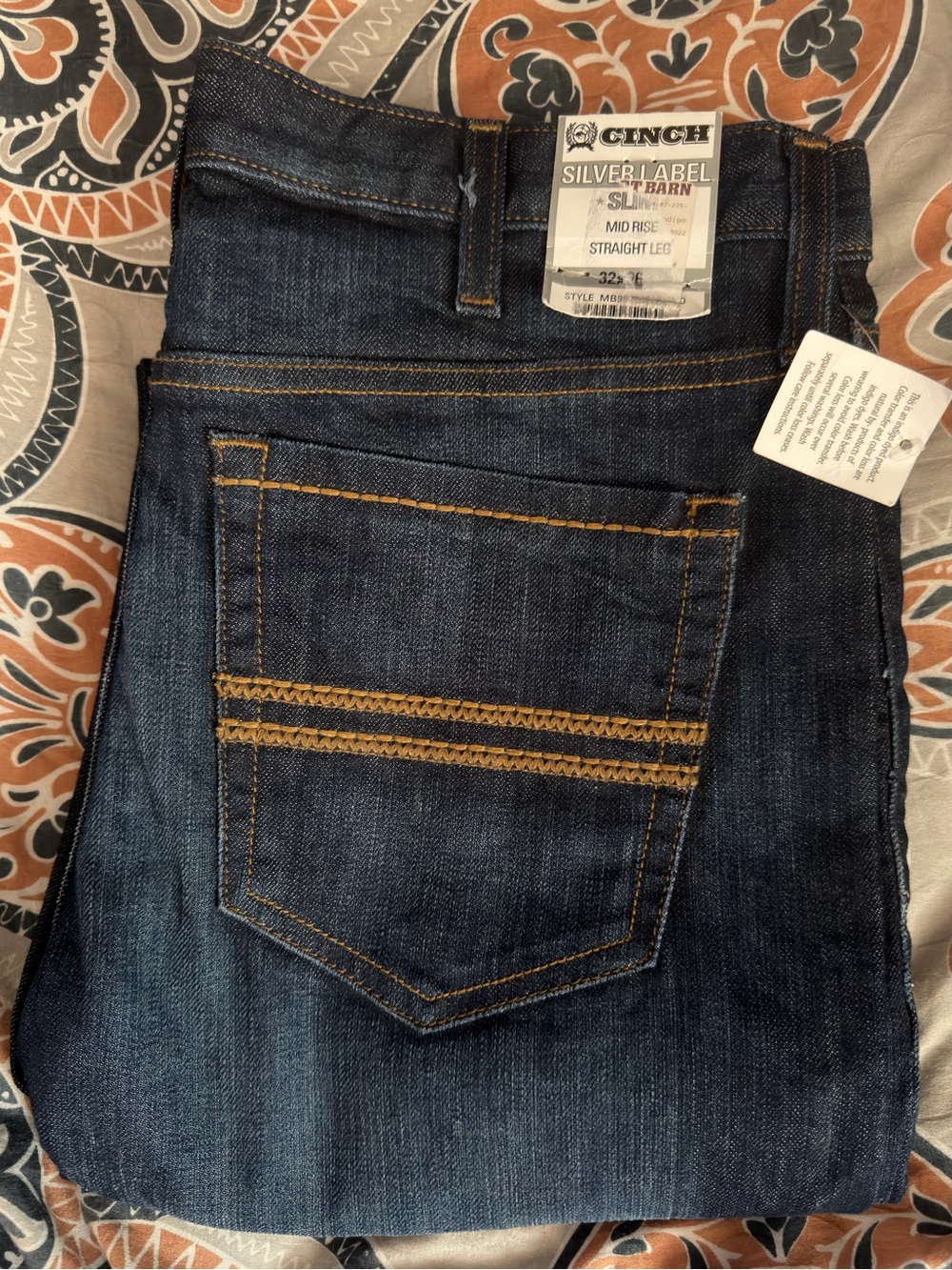 NWT mens CINCH silver label,slim fit,mid rise,dark wash SIZE 32x36